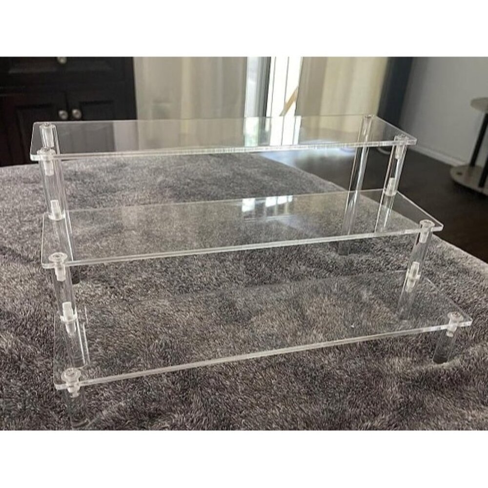 New Acrylic Display Risers,Clear Shelf 3 Tier Cupcake Display Stand Steps